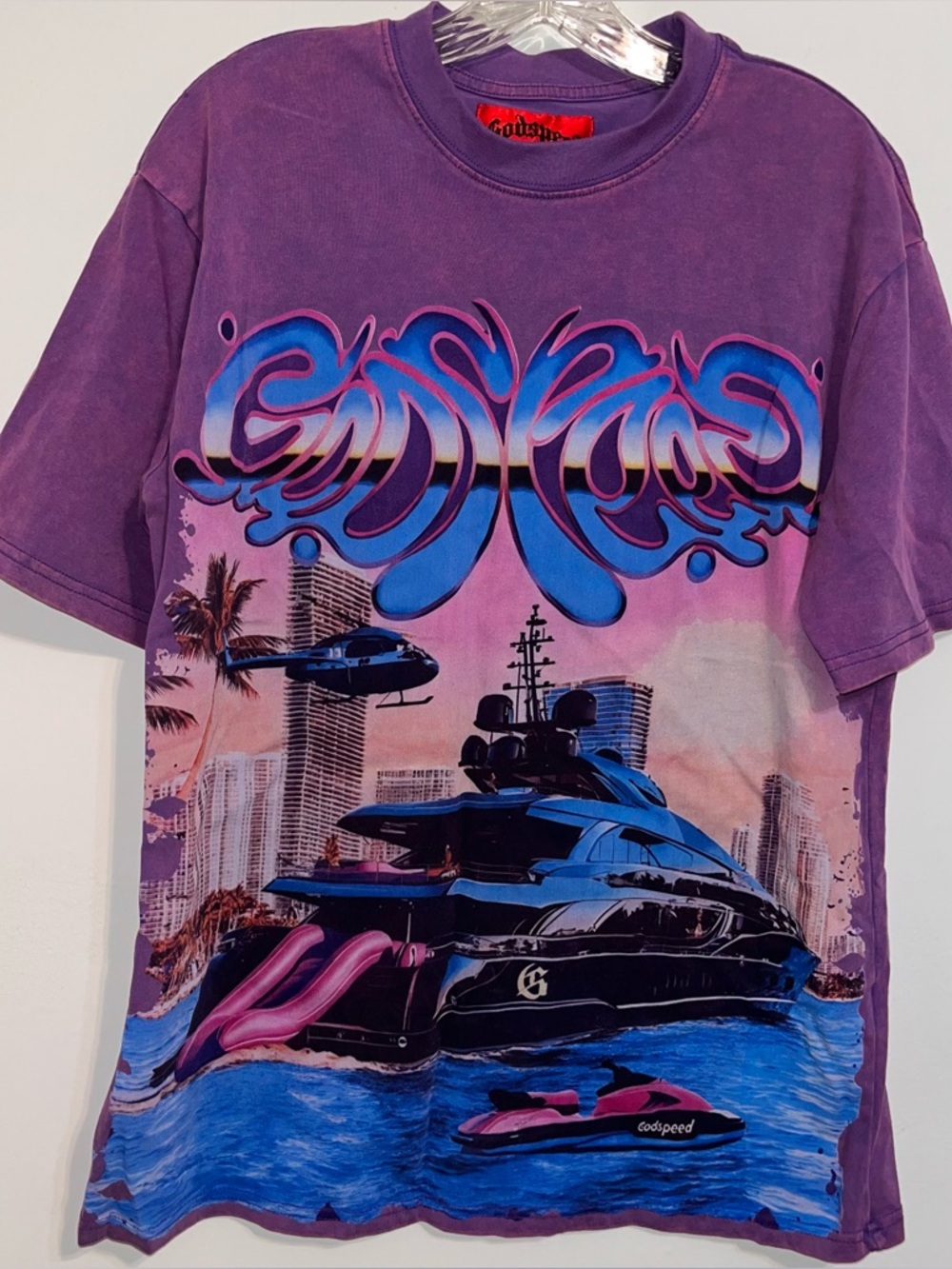 Godspeed Purple Crewneck Tee with Red Satin Label